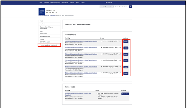 Screenshot Pressing the “Claim” button next to the activity